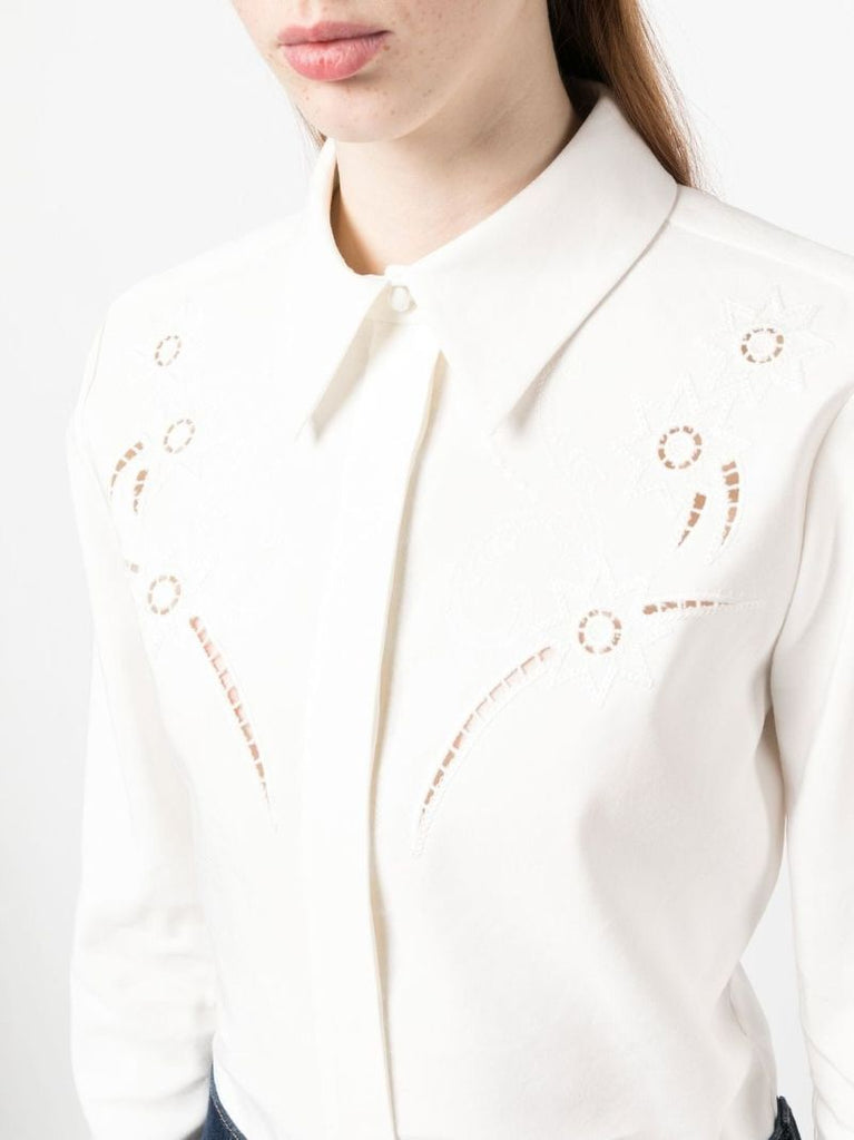 White Floral Embroidery Shirt