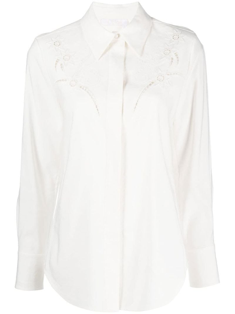 White Floral Embroidery Shirt