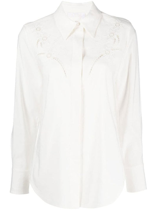 White Floral Embroidery Shirt