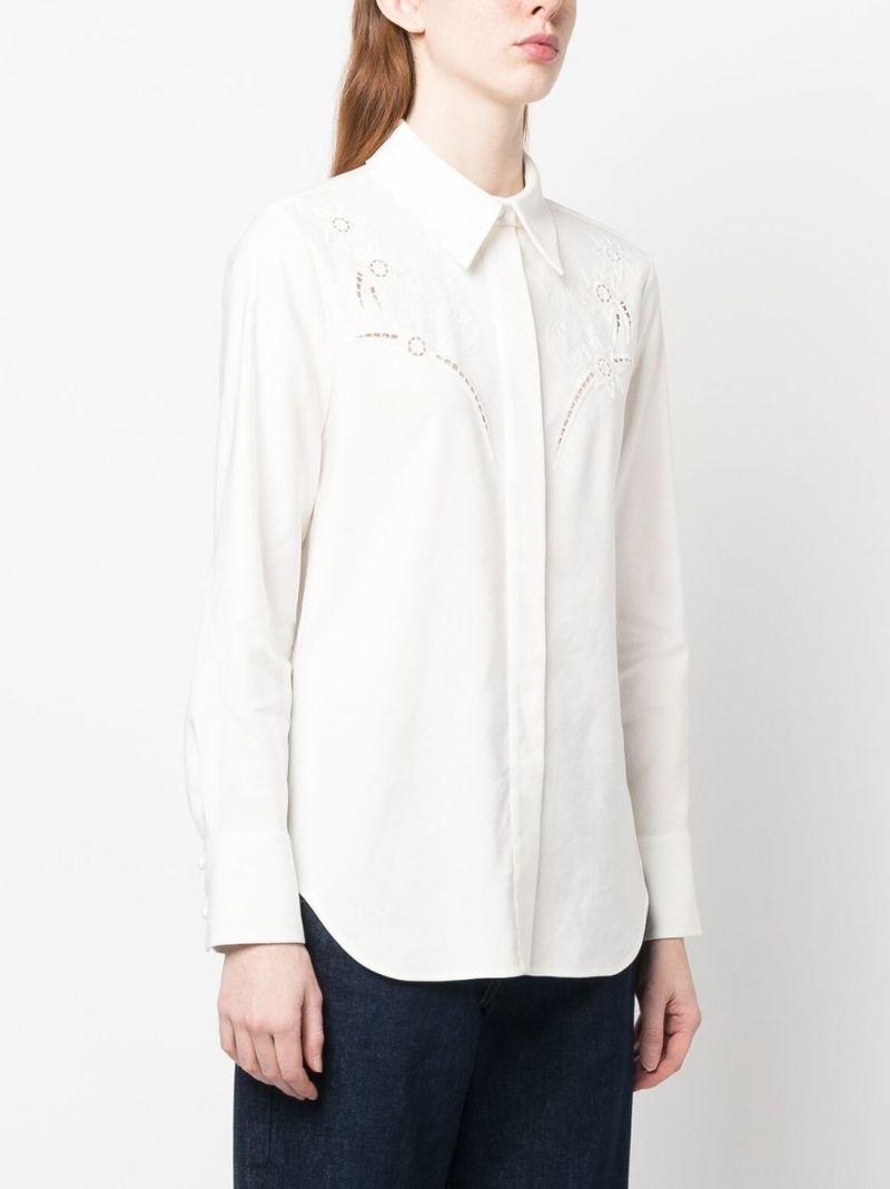 White Floral Embroidery Shirt