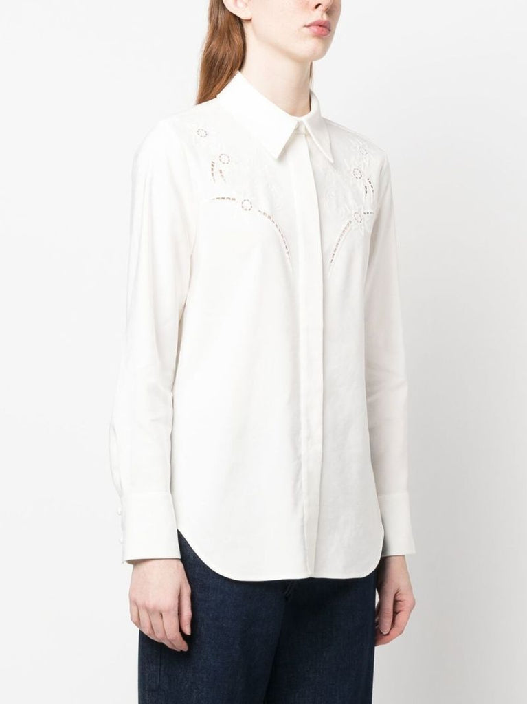 White Floral Embroidery Shirt