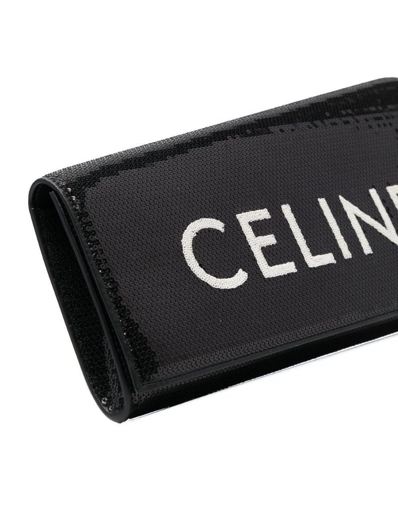 Black Asymmetric Sequin Logo Clutch Bag