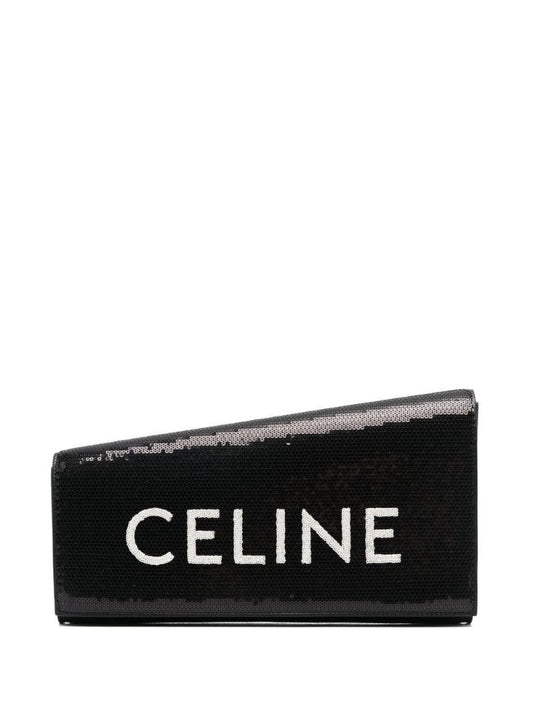 Black Asymmetric Sequin Logo Clutch Bag
