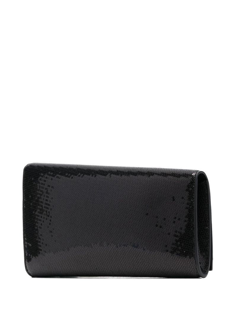 Black Asymmetric Sequin Logo Clutch Bag