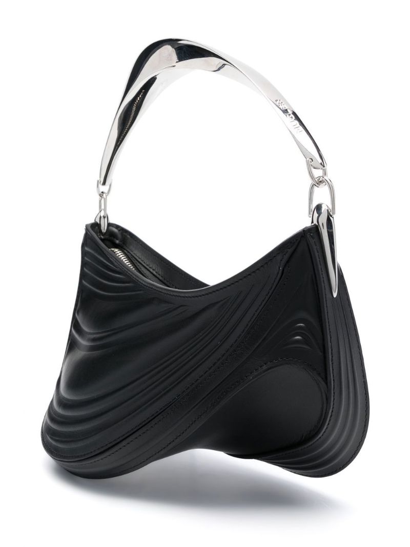Black Spiral Curve 01 Leather Shoulder Bag