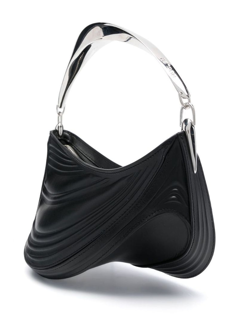 Black Spiral Curve 01 Leather Shoulder Bag