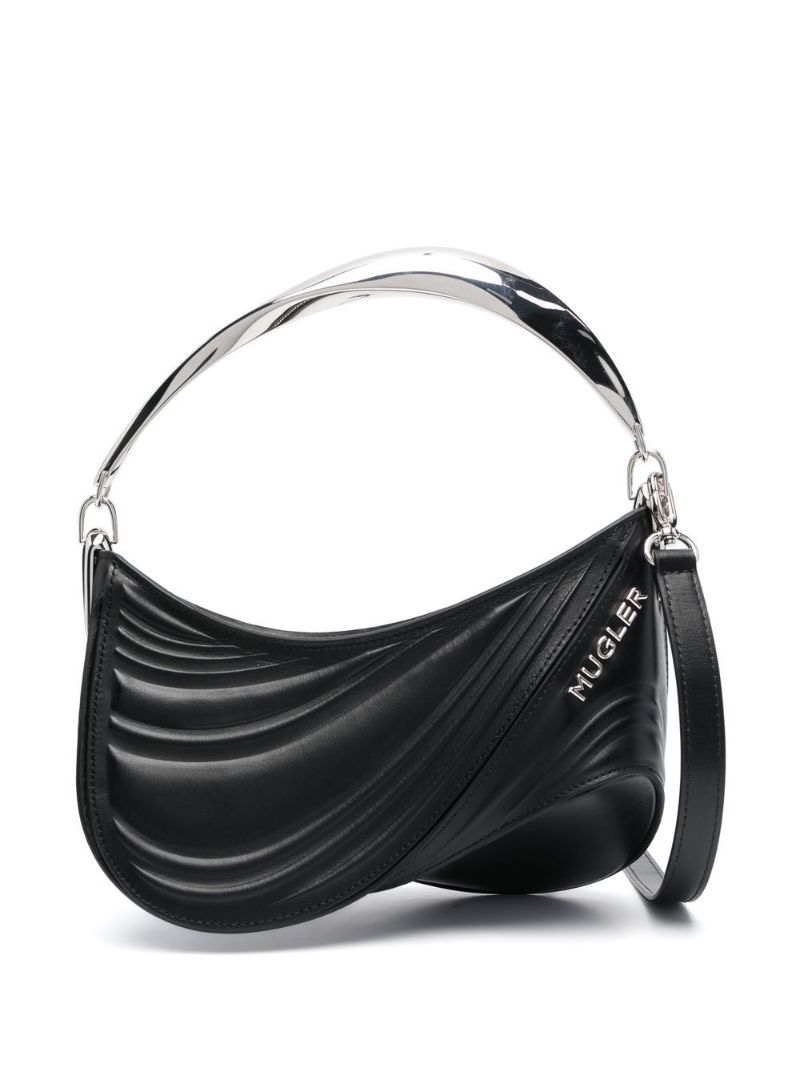 Black Spiral Curve 01 Leather Shoulder Bag