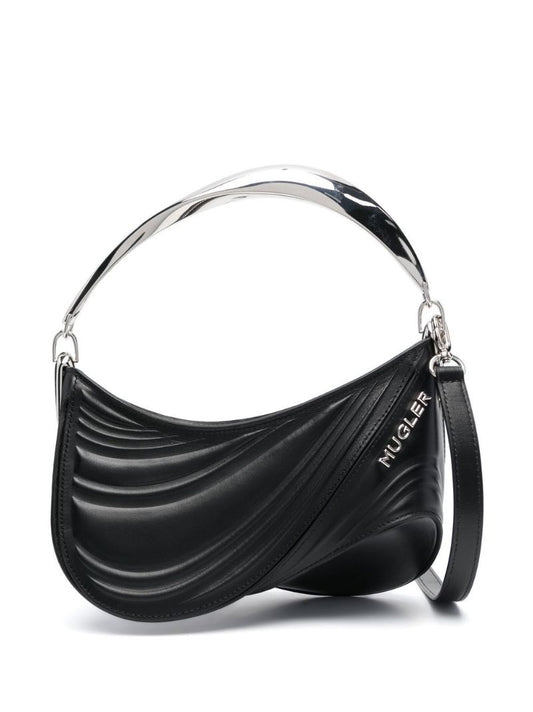 Black Spiral Curve 01 Leather Shoulder Bag