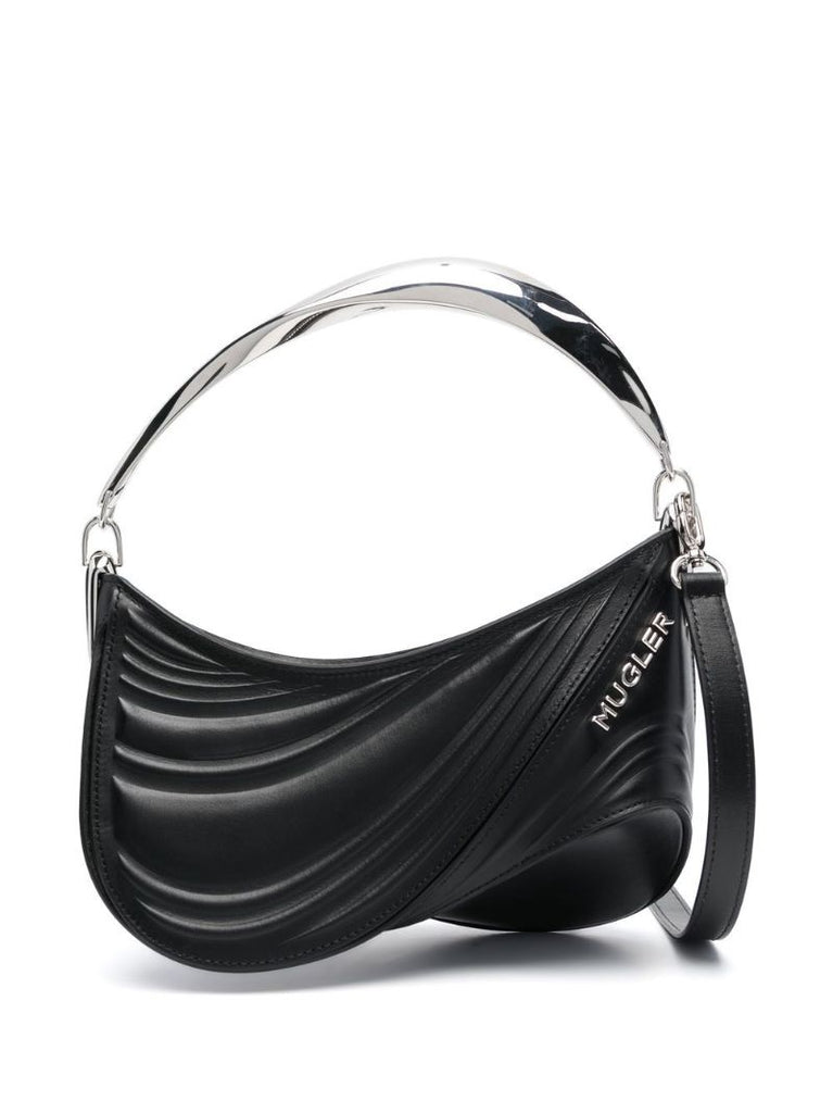 Black Spiral Curve 01 Leather Shoulder Bag