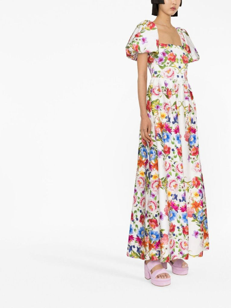 White Juliet Floral Print Off-shoulder Maxi Dress
