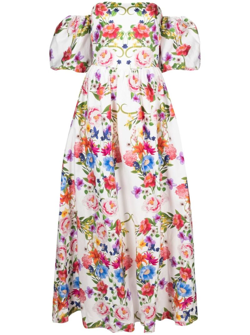 White Juliet Floral Print Off-shoulder Maxi Dress