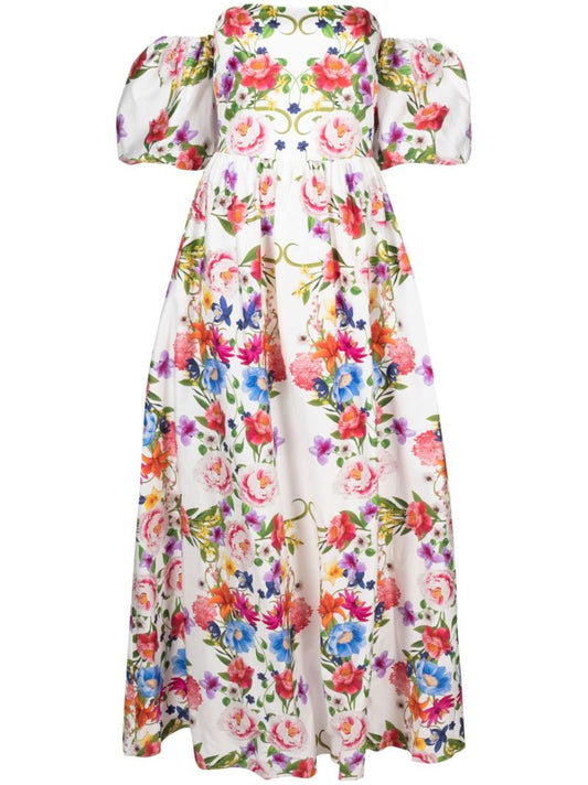 White Juliet Floral Print Off-shoulder Maxi Dress