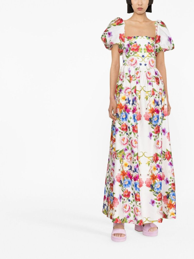 White Juliet Floral Print Off-shoulder Maxi Dress