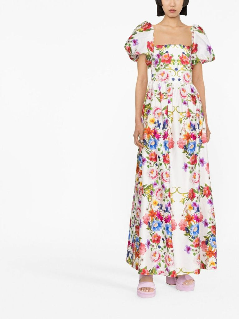 White Juliet Floral Print Off-shoulder Maxi Dress