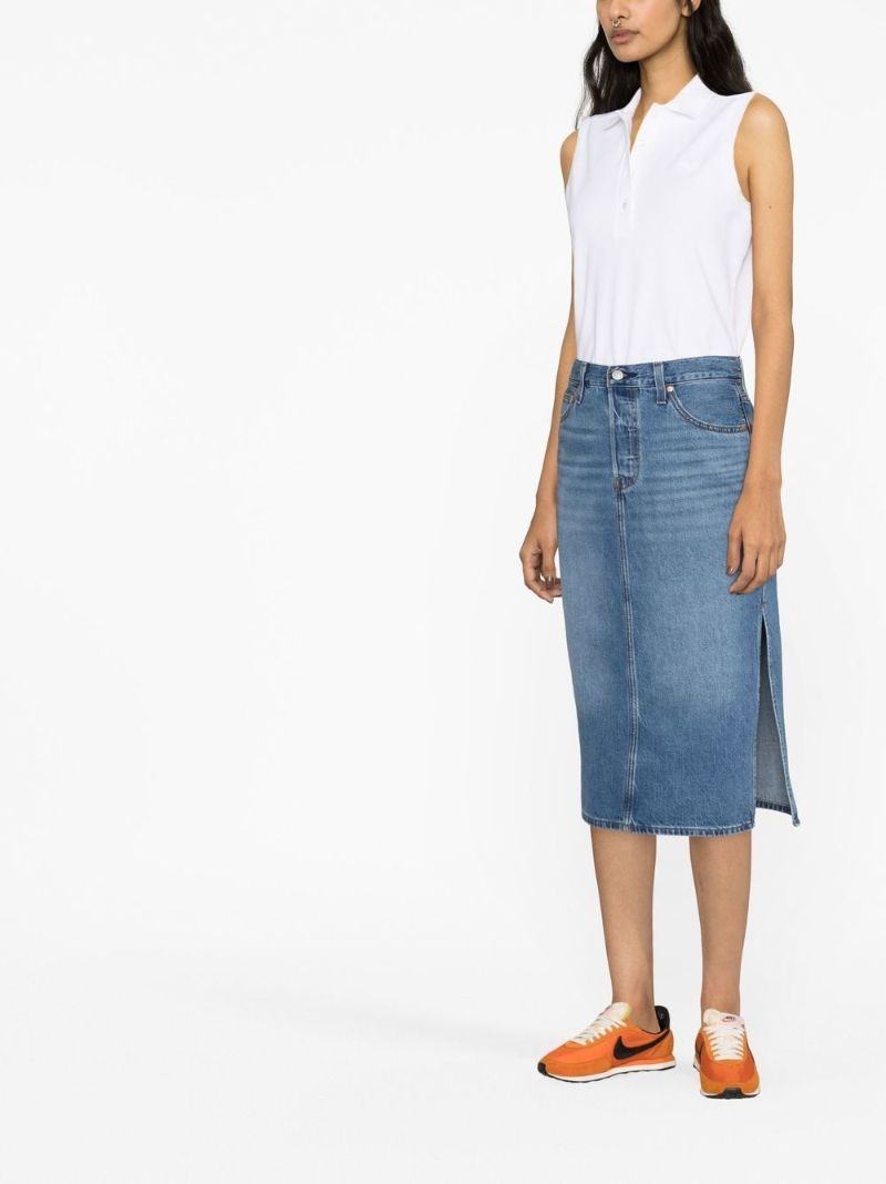 Blue Side Slit Midi Denim Skirt