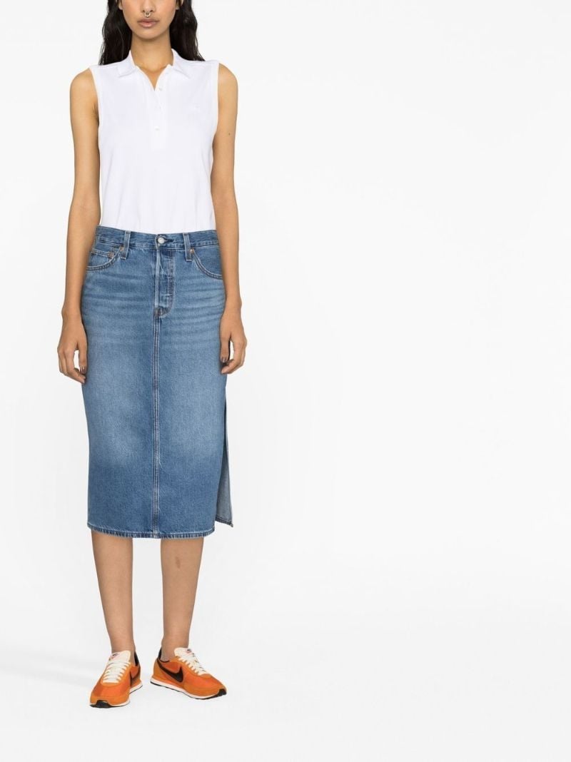 Blue Side Slit Midi Denim Skirt