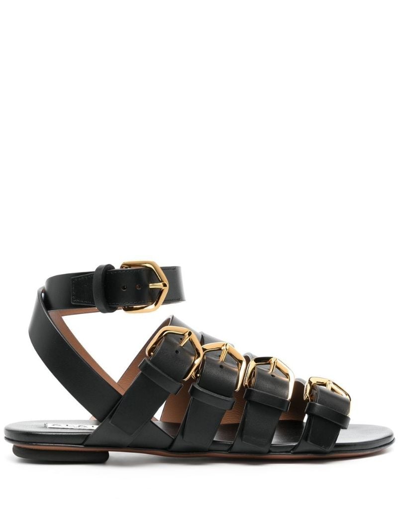 Black Buckled Leather Sandals