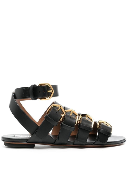 Black Buckled Leather Sandals