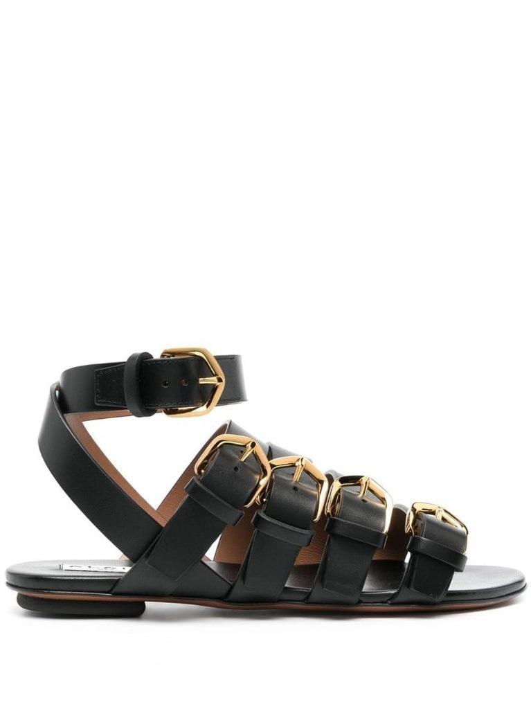 Black Buckled Leather Sandals