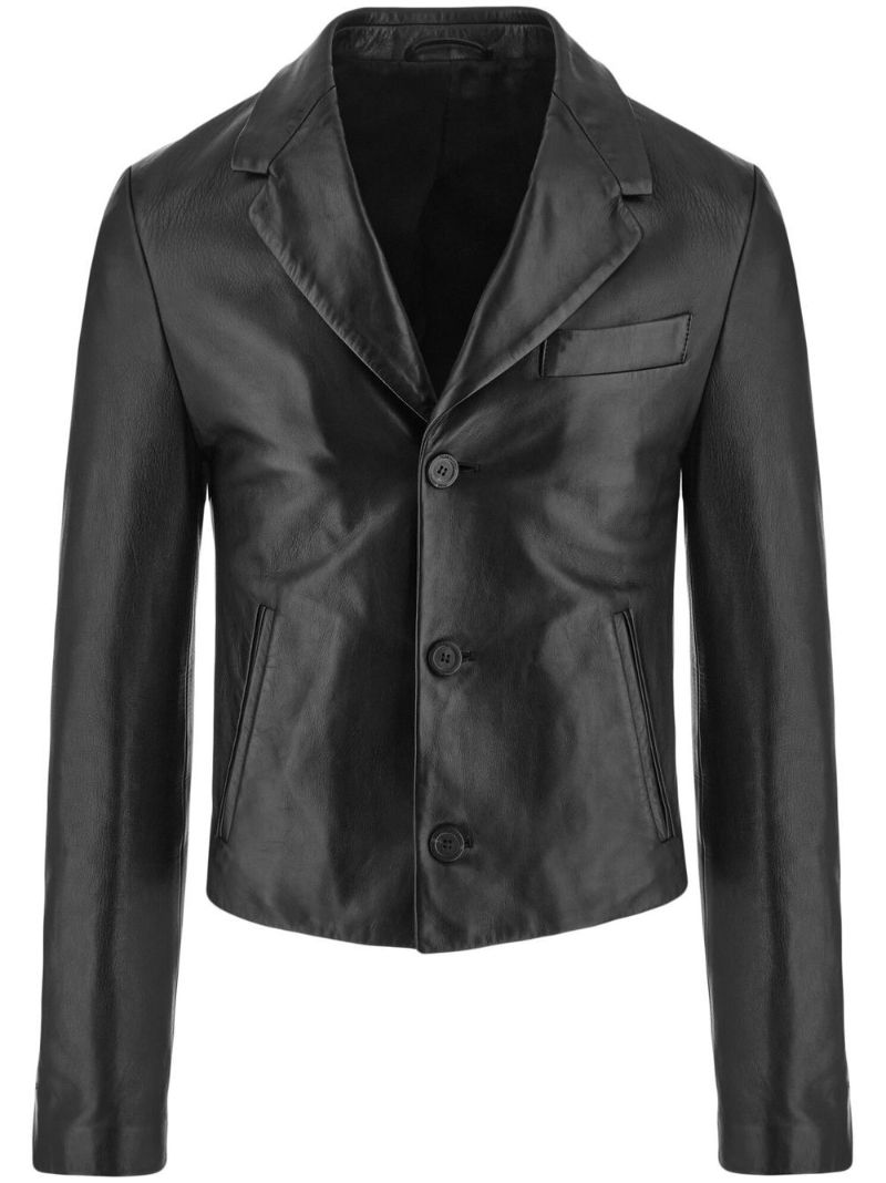 Black Single-breasted Leather Blazer
