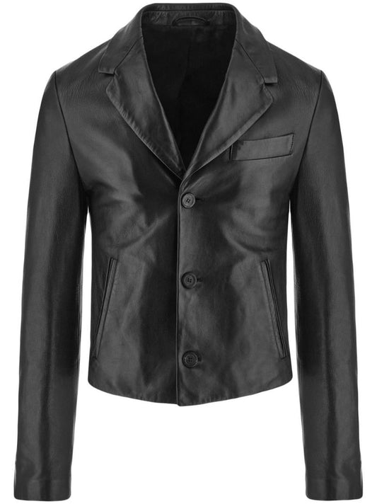 Black Single-breasted Leather Blazer