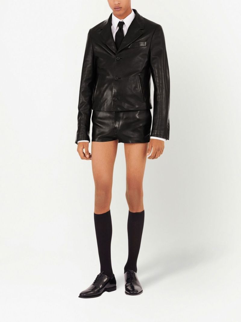 Black Single-breasted Leather Blazer