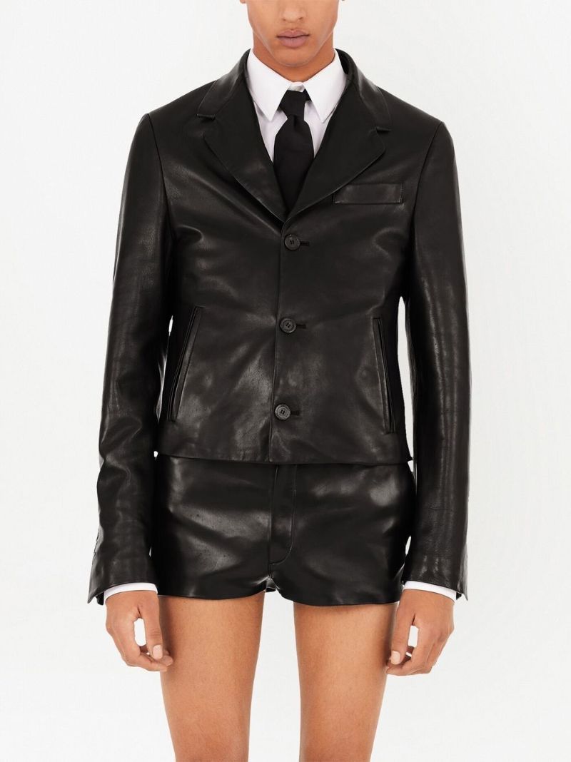 Black Single-breasted Leather Blazer