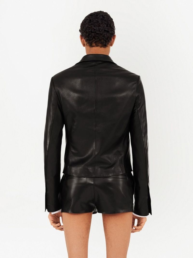 Black Single-breasted Leather Blazer