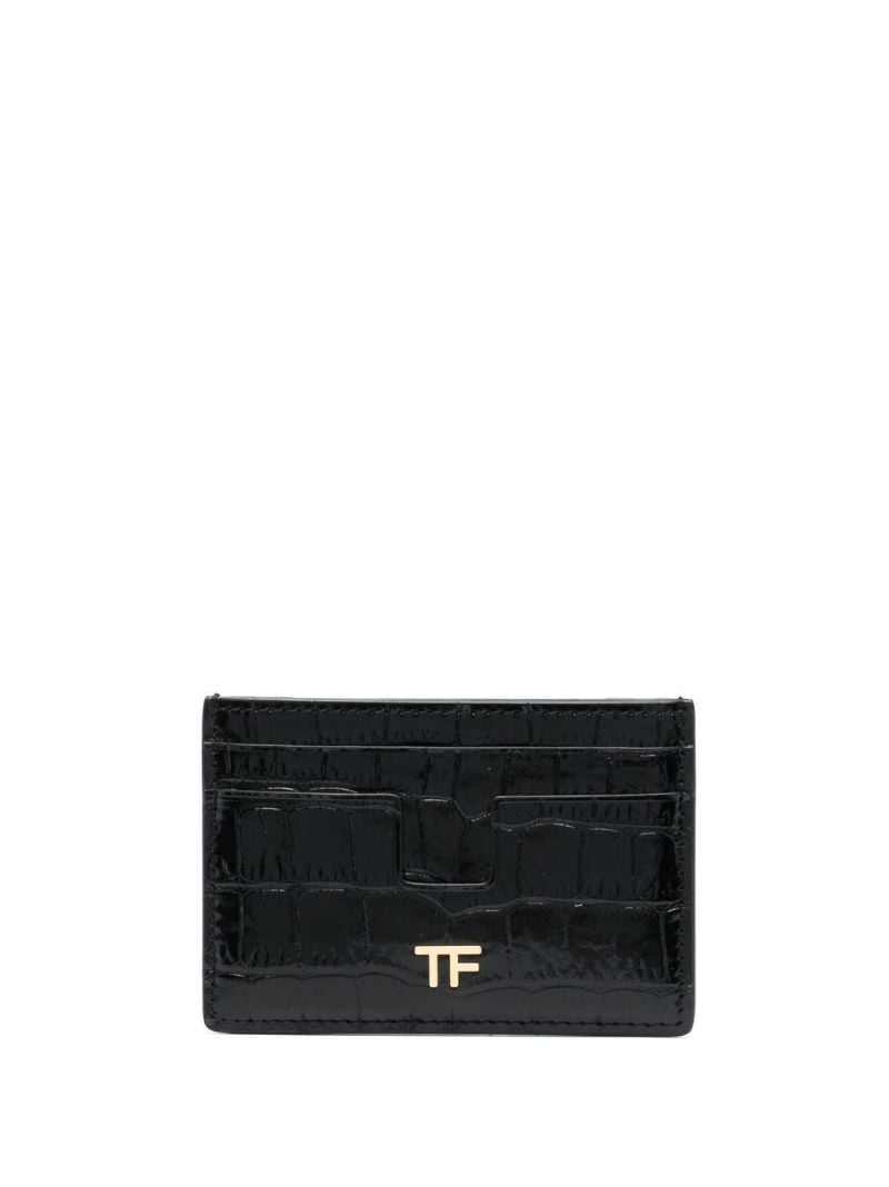 Black Tf Crocodile Embossed Leather Card Holder