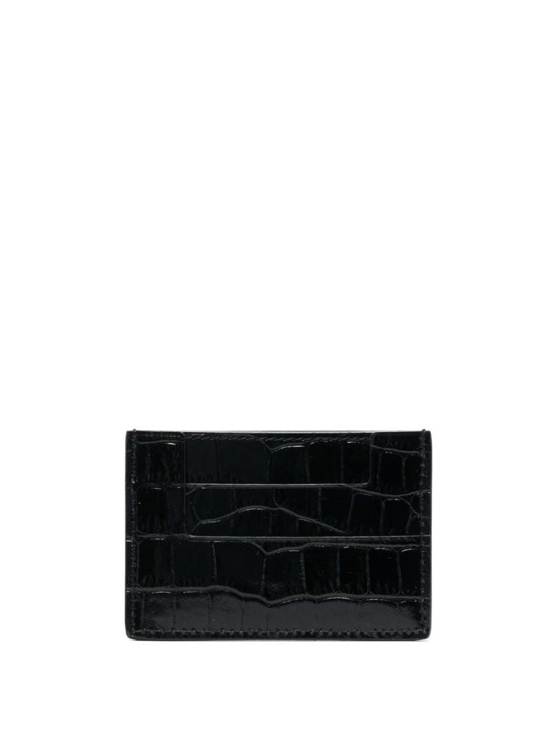 Black Tf Crocodile Embossed Leather Card Holder