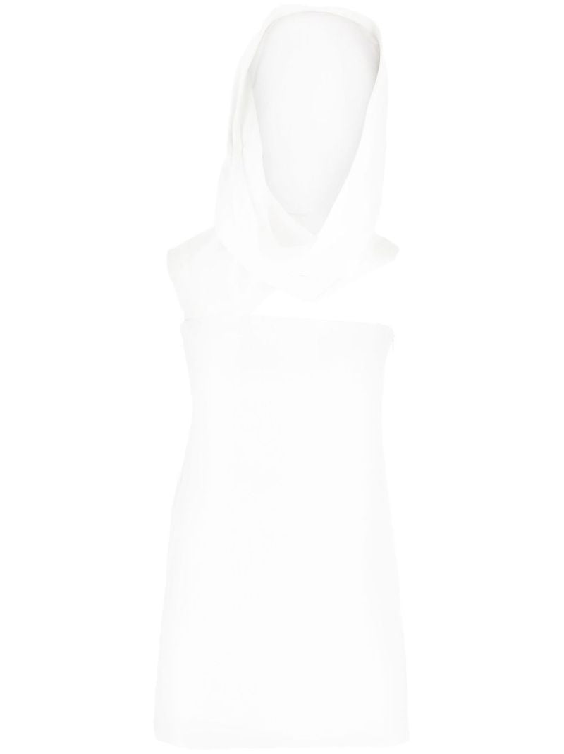 White Hooded One Shoulder Mini Dress