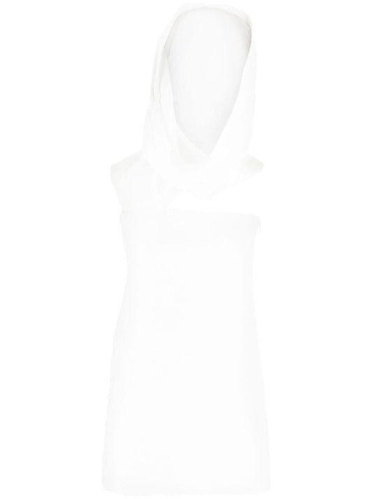 White Hooded One Shoulder Mini Dress