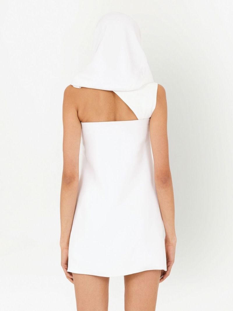 White Hooded One Shoulder Mini Dress
