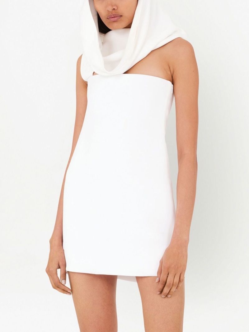White Hooded One Shoulder Mini Dress