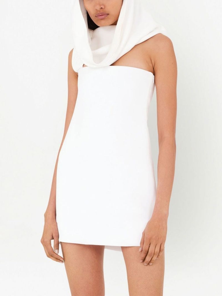 White Hooded One Shoulder Mini Dress