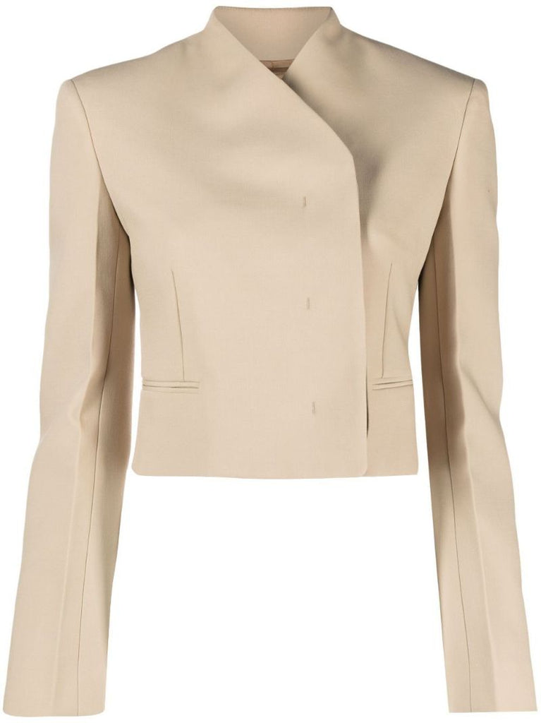 Neutral Off-centre Fastening Cropped Blazer