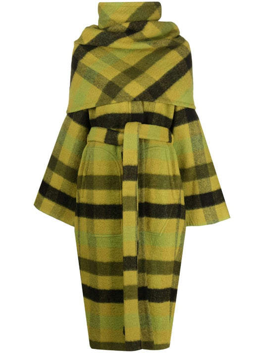 Green Dagger Robe Plaid Wool Coat