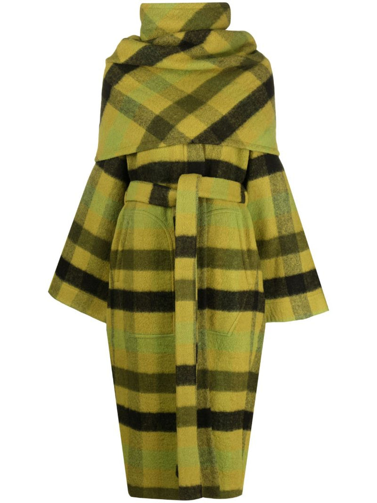 Green Dagger Robe Plaid Wool Coat