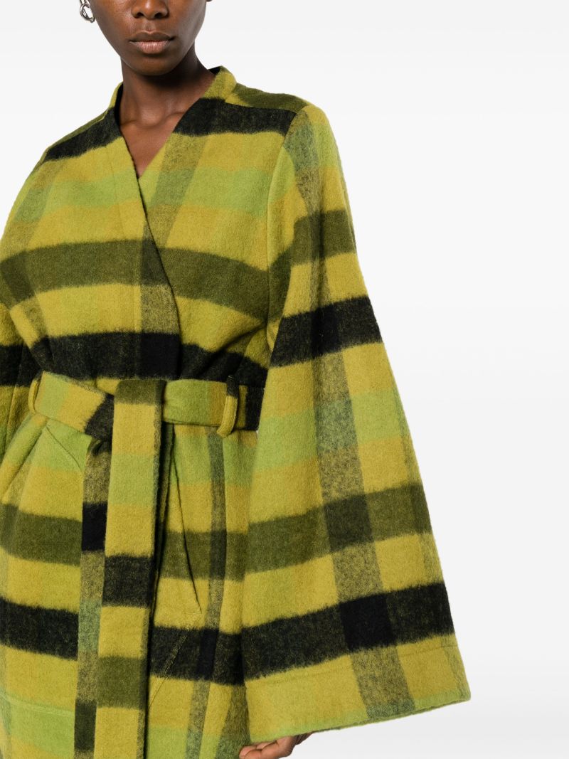 Green Dagger Robe Plaid Wool Coat