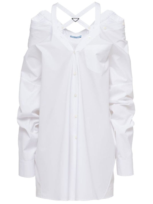 White Cut-out Shirt Dress
