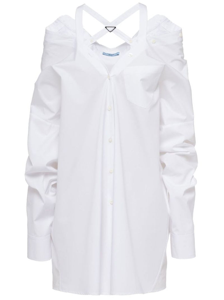 White Cut-out Shirt Dress