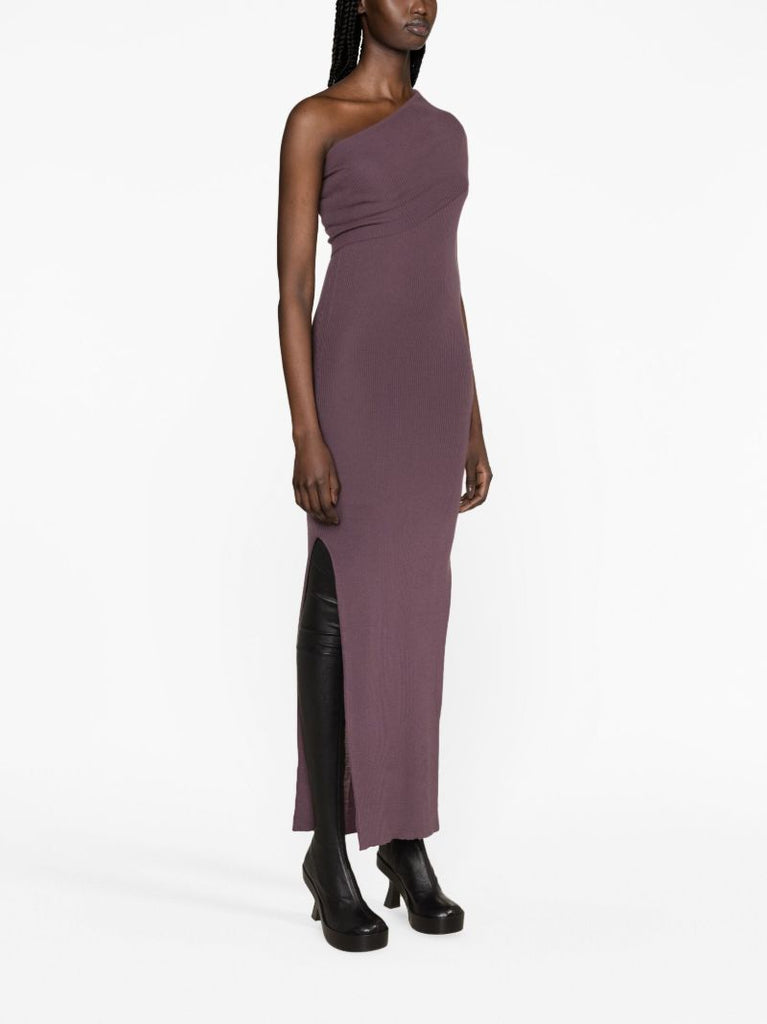 Purple One-shoulder Knitted Midi Dress
