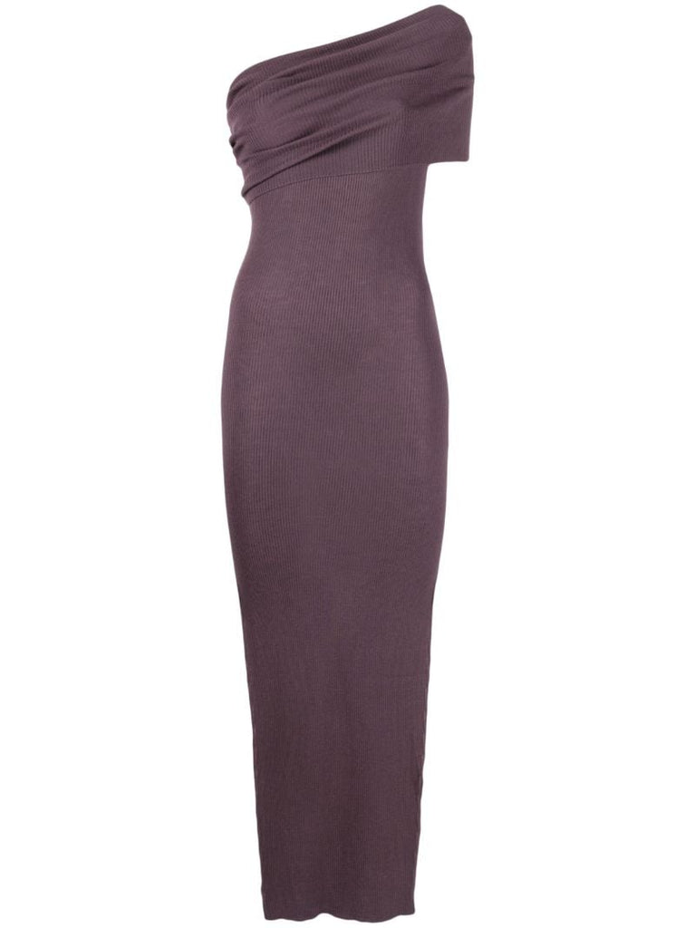 Purple One-shoulder Knitted Midi Dress