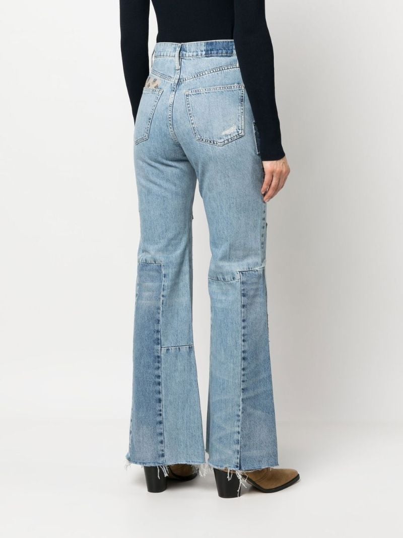 Blue Patchwork Flared Jeans