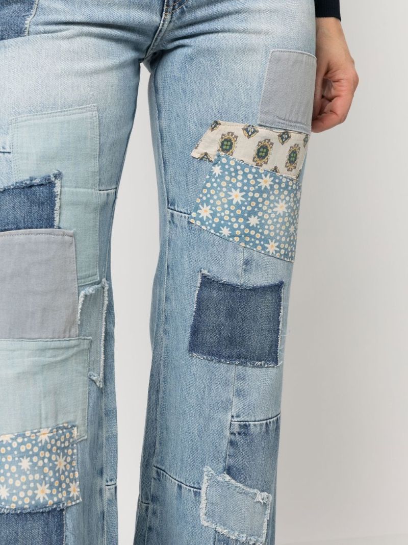 Blue Patchwork Flared Jeans