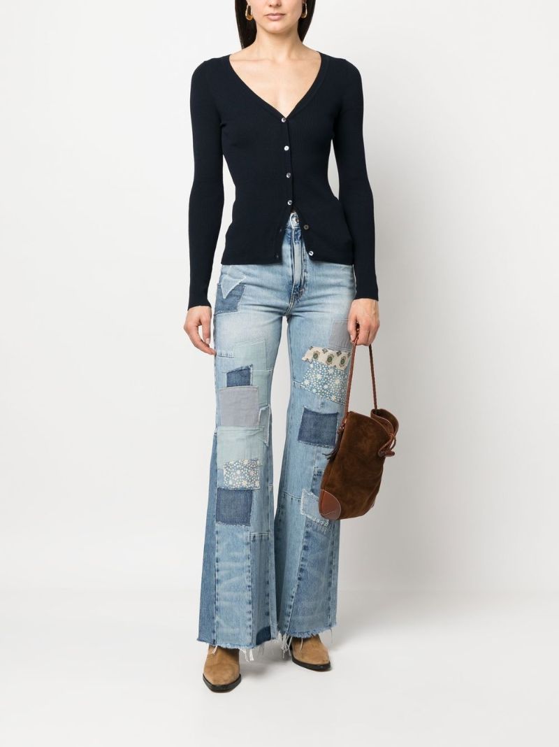 Blue Patchwork Flared Jeans