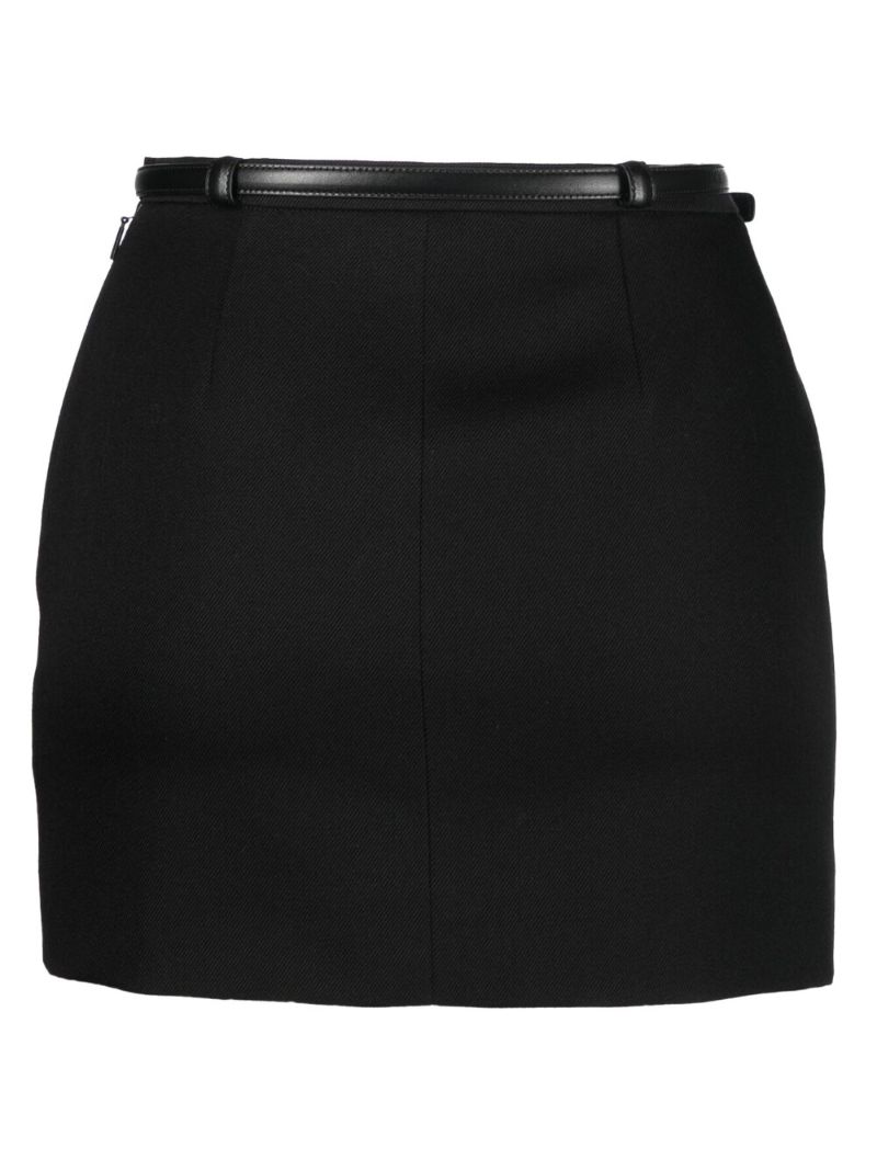 Black Belted Wool Mini Skirt