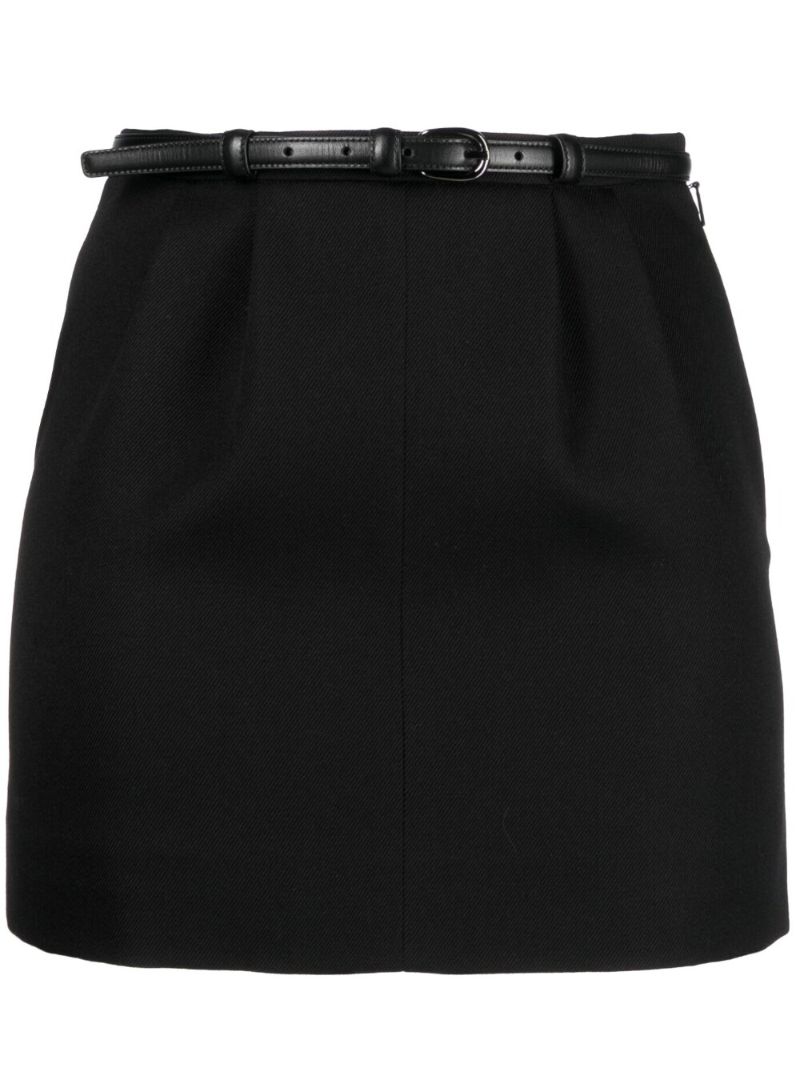 Black Belted Wool Mini Skirt