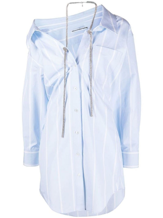 Blue Off-the-shoulder Shirt Dress