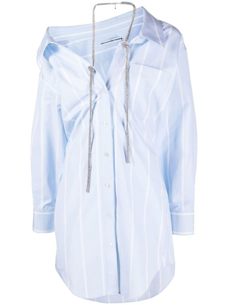 Blue Off-the-shoulder Shirt Dress